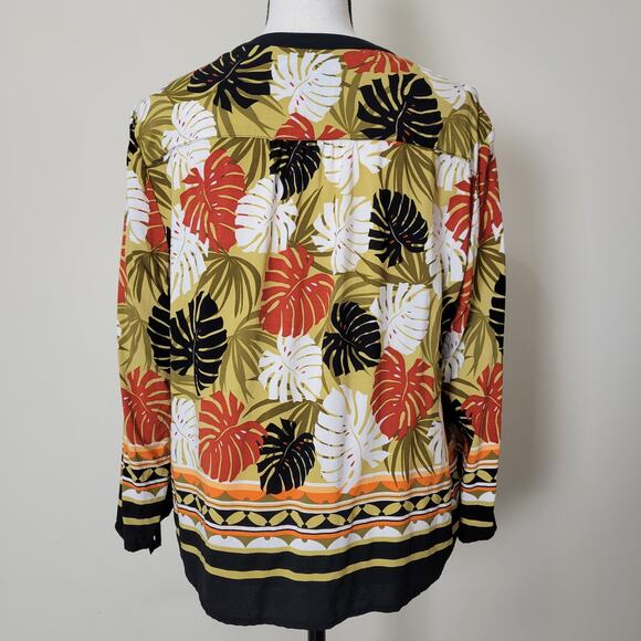 Ruby Road PXL Tie Front Blouse 3/4 Tab Sleeve V-Neck 6 Button Front Tropical - Picture 8 of 16